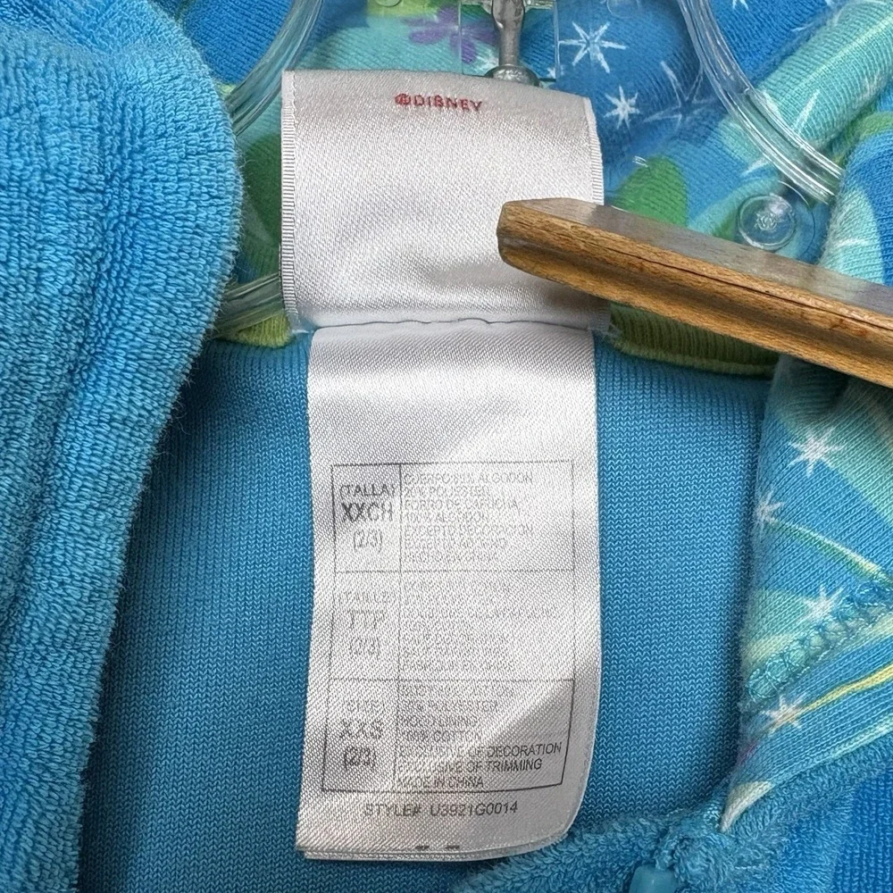 Disney Store Tinkerbell Swim Cover Up Girls XXS Size 2/3 Blue Terry Hood Zip‎